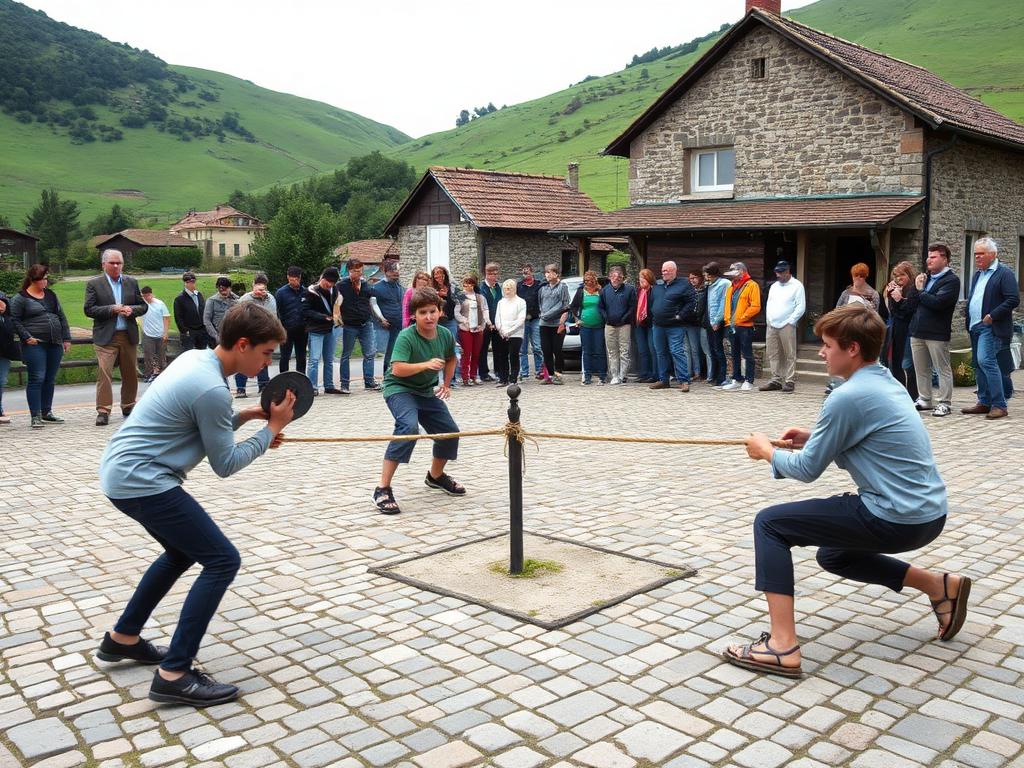 Toka, sokatira, harri-jasotzea and txinga-eramatea: Basque rural sports played in village squares for generations.